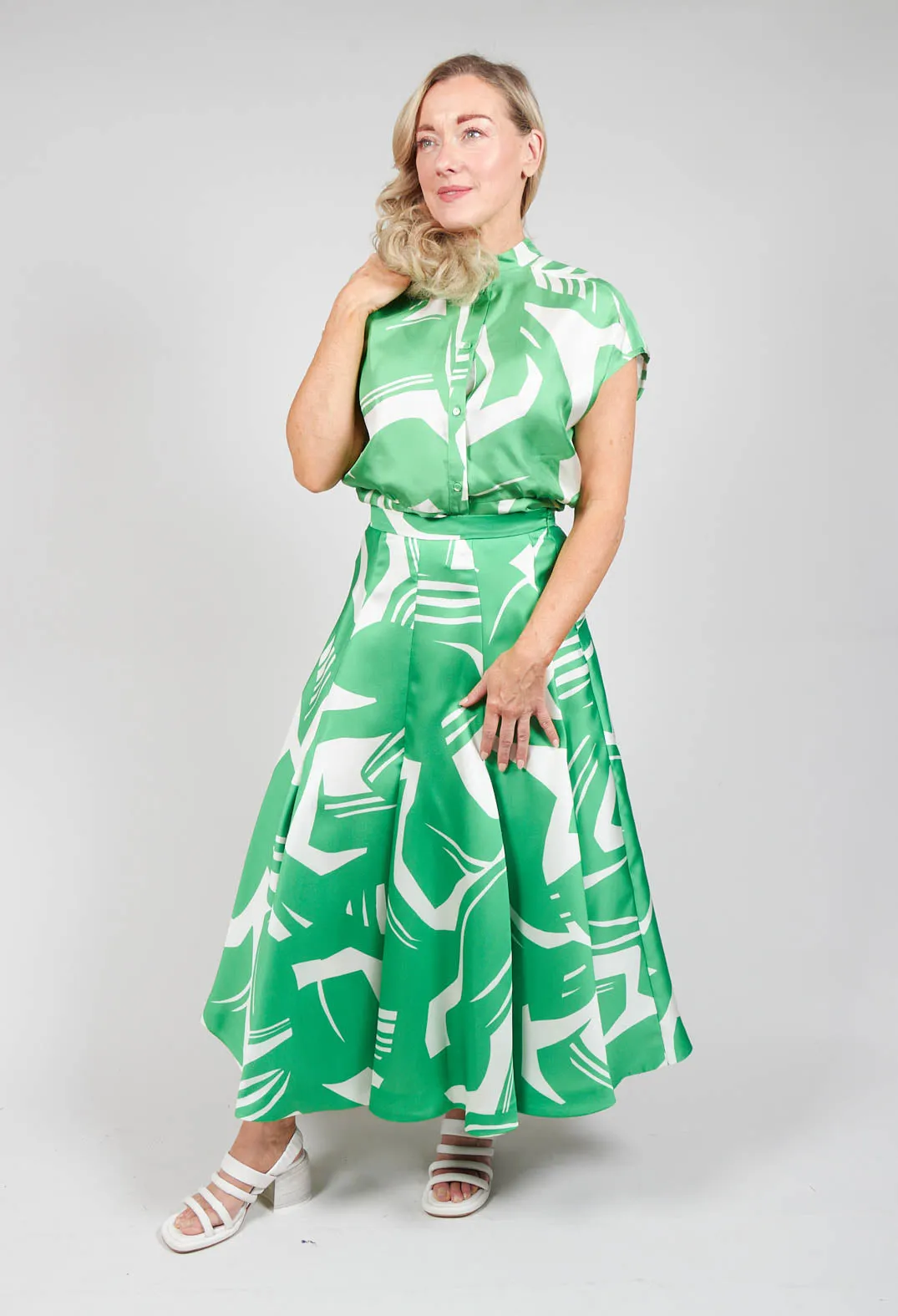 A-Line Pleated Skirt in Green Matisse