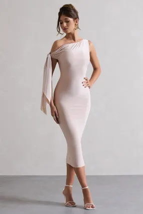 Adapt | Champagne Asymmetric Midi Dress With Tie Sleeve