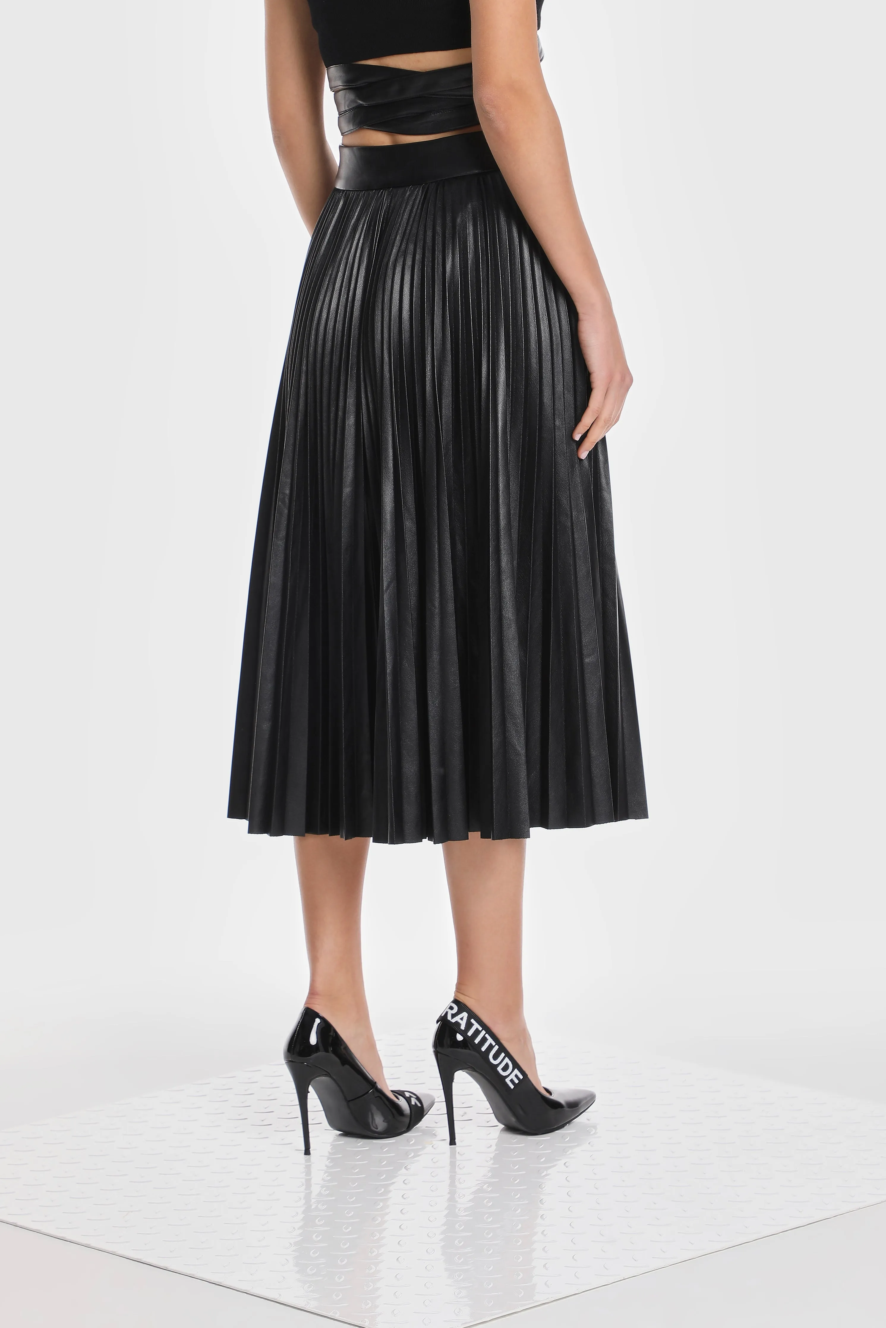 ALLEGRA VEGAN LEATHER PLEATED SKIRT