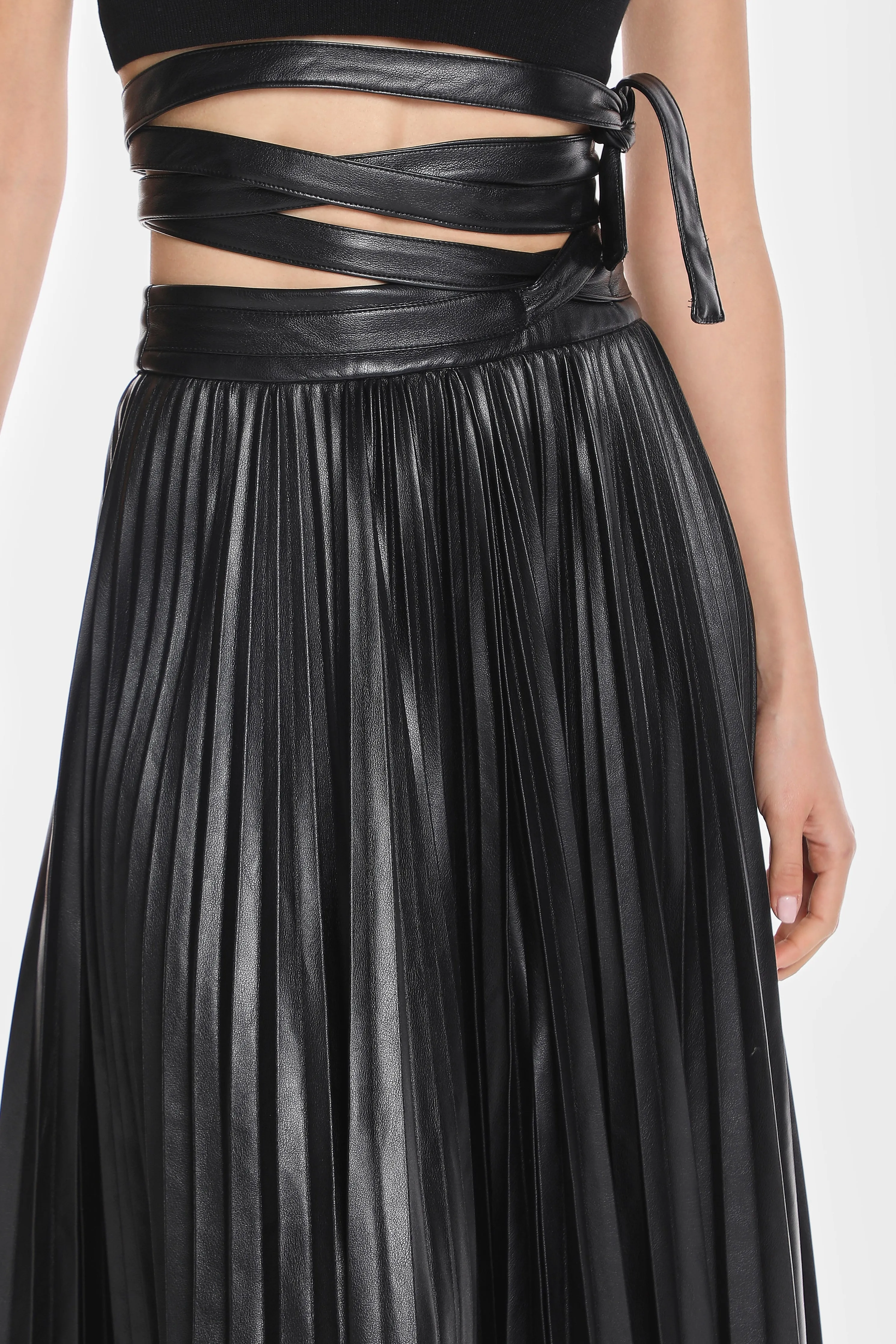 ALLEGRA VEGAN LEATHER PLEATED SKIRT