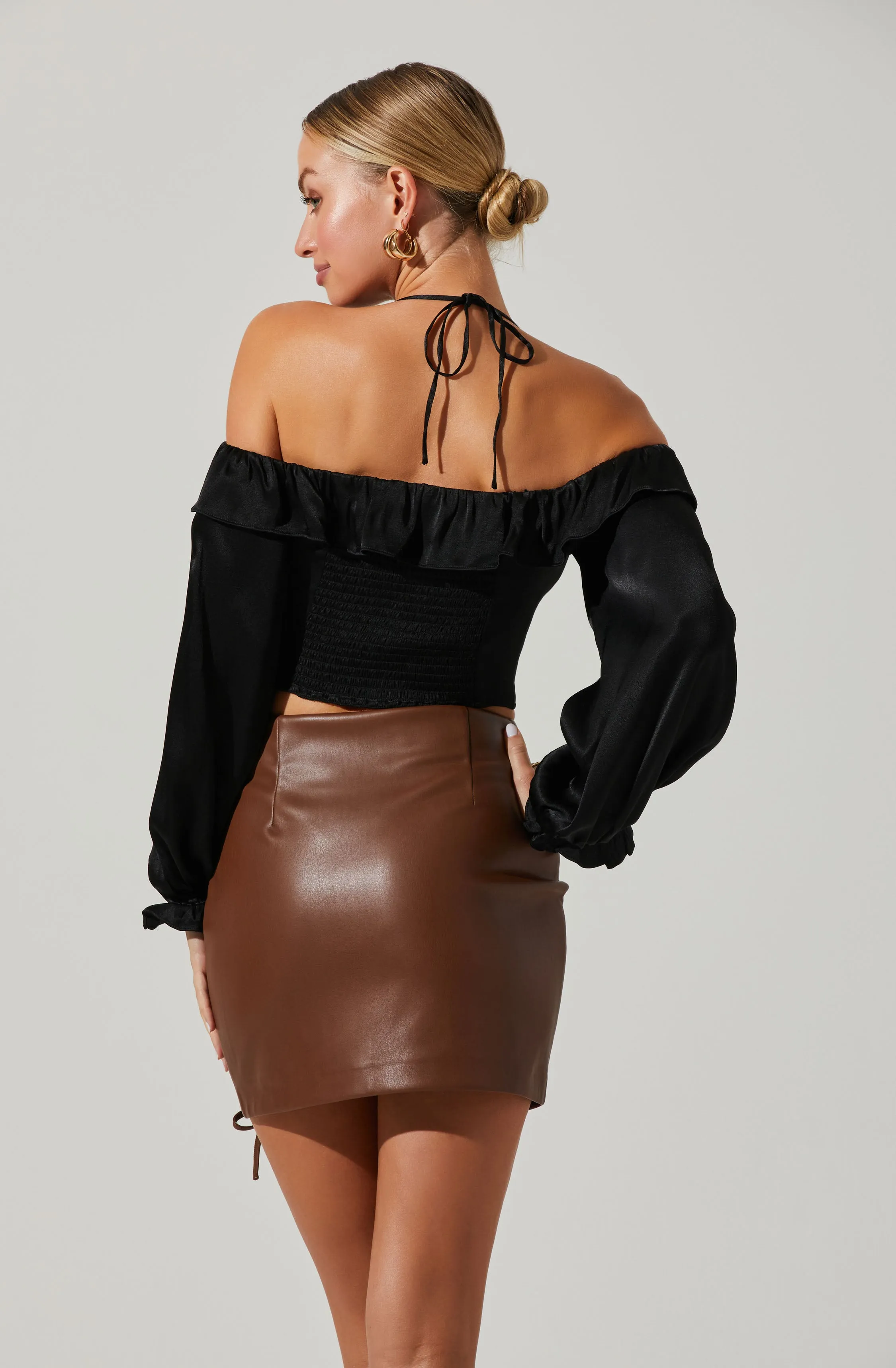 Allison Off Shoulder Halter Long Sleeve Top