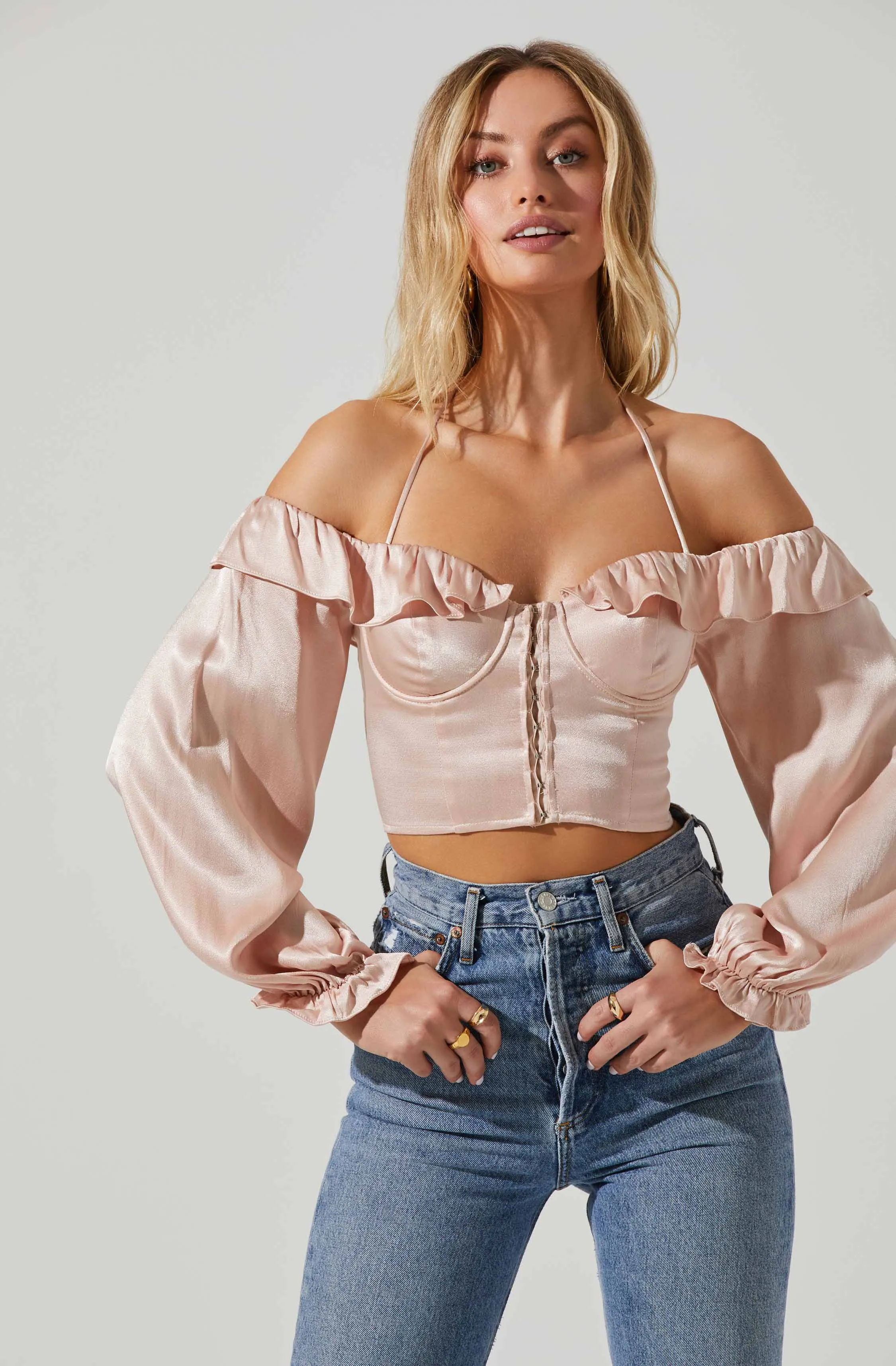 Allison Off Shoulder Halter Long Sleeve Top