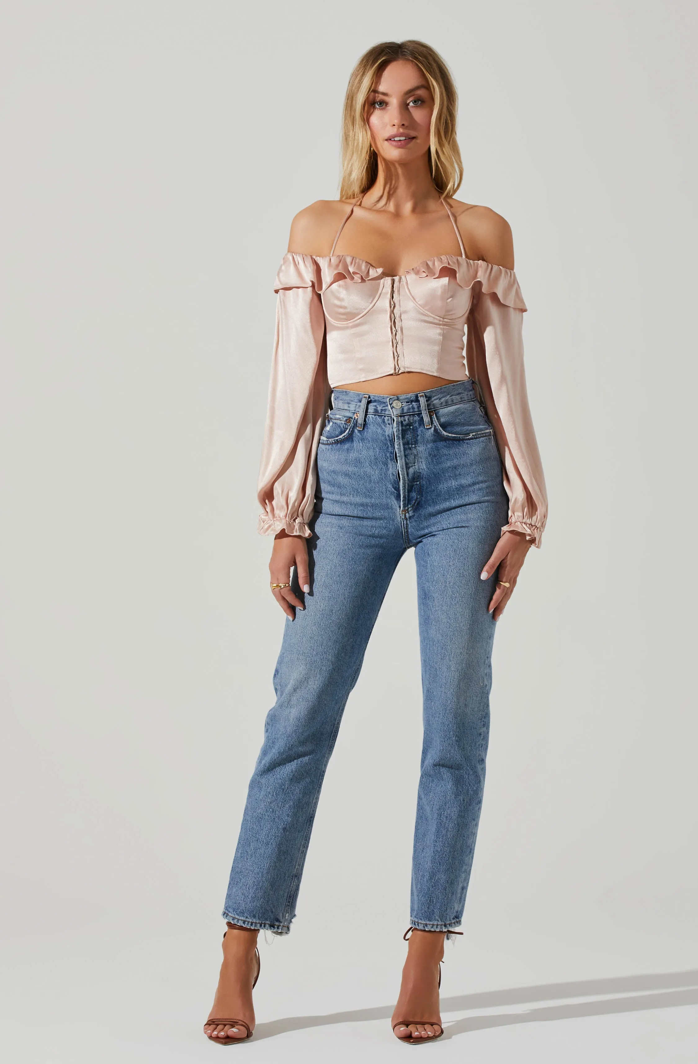 Allison Off Shoulder Halter Long Sleeve Top