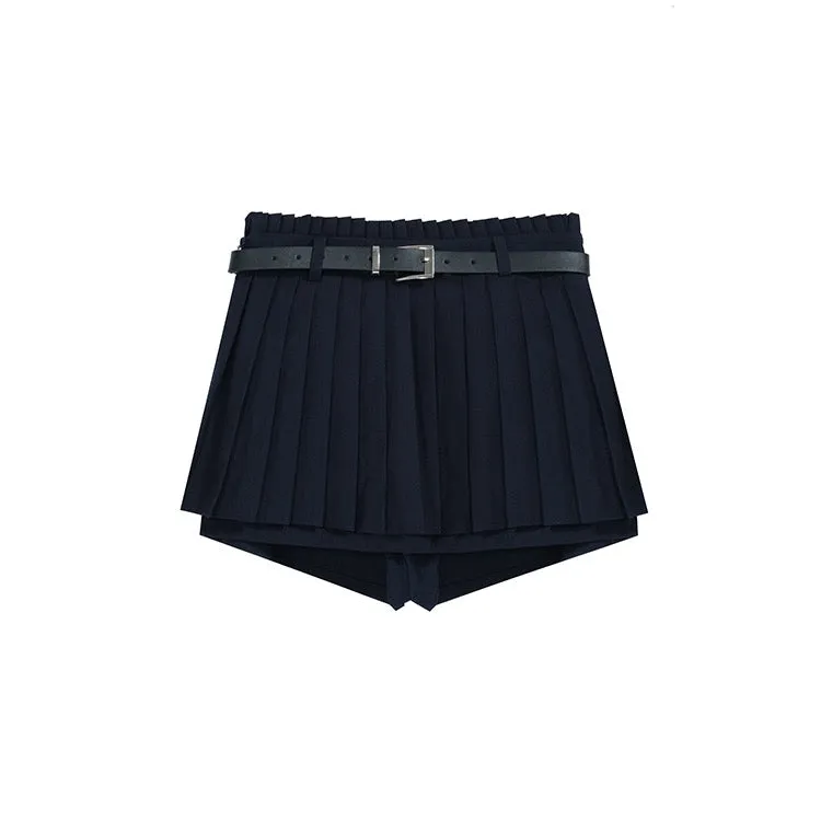 Belt Pleated Skirt