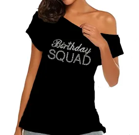 Birthday Squad Rhinestone Off Shoulder Tee