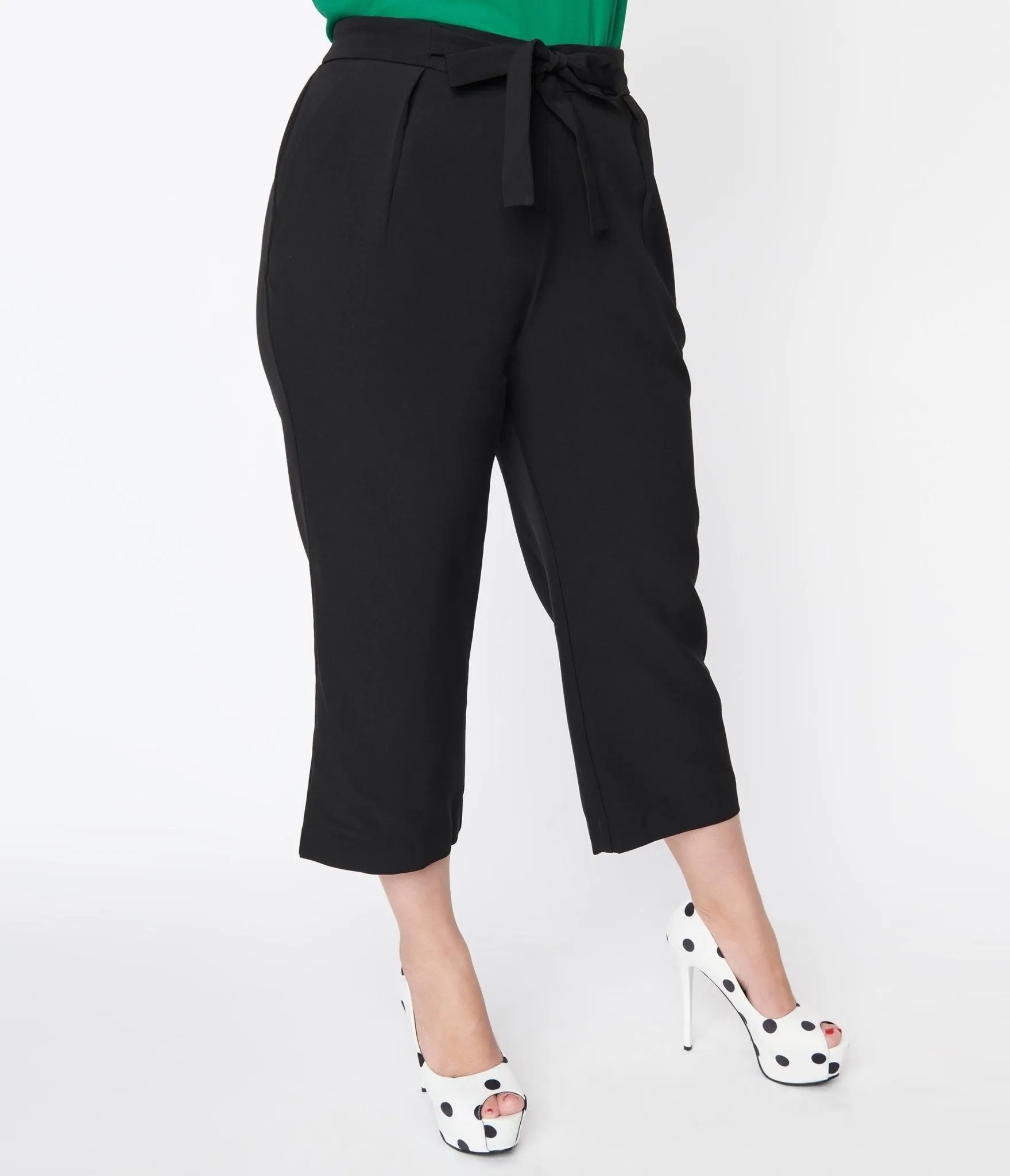 Black Waist Tie Capri Pants