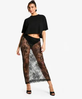 boohoo Womens Sequin Lace Maxi Skirt