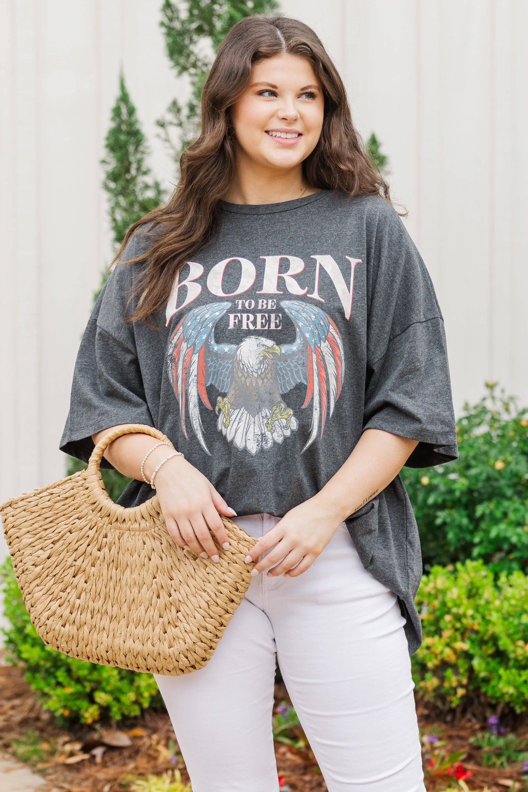 Born To Be Wild & Free Boyfriend Tee, Charcoal