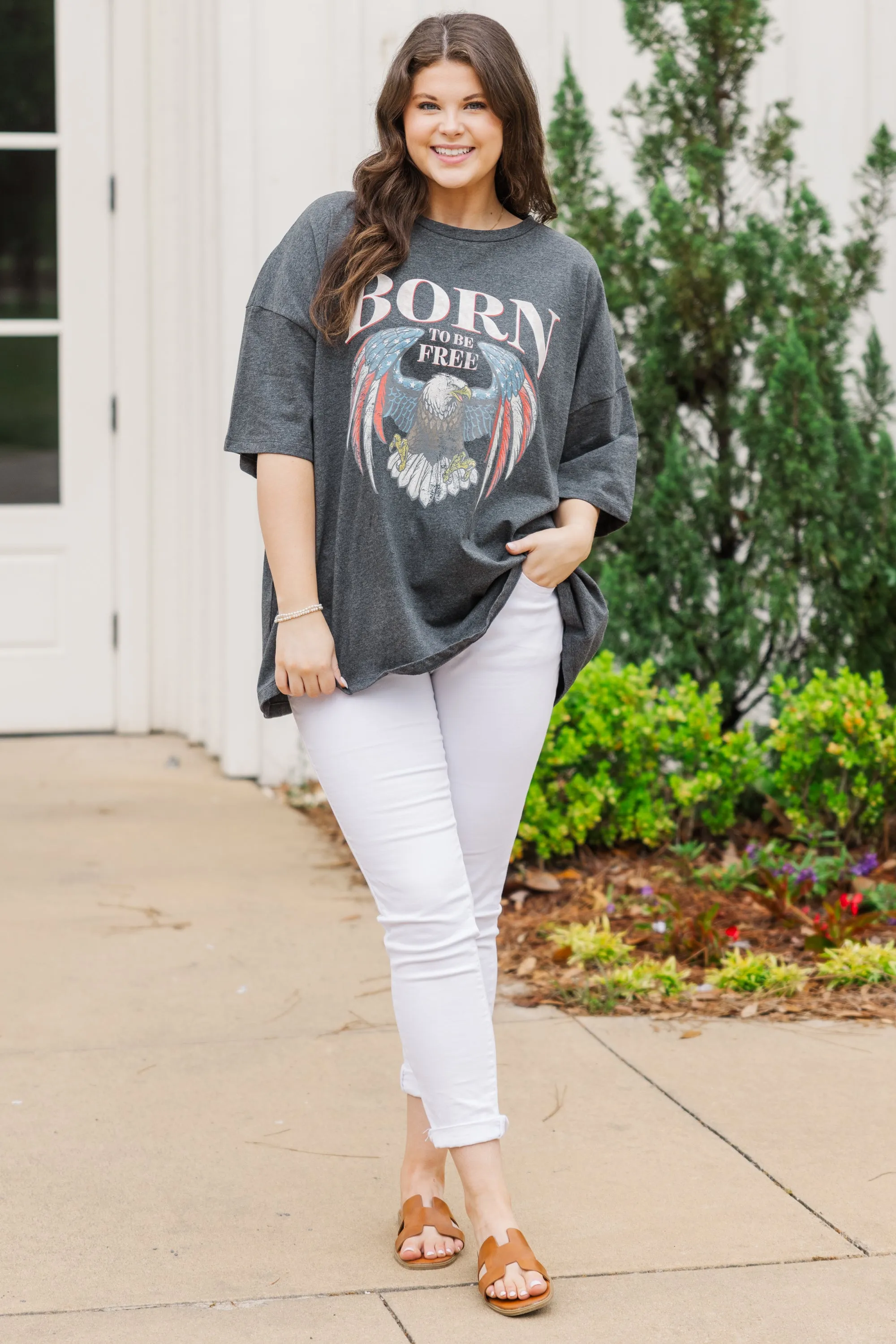 Born To Be Wild & Free Boyfriend Tee, Charcoal