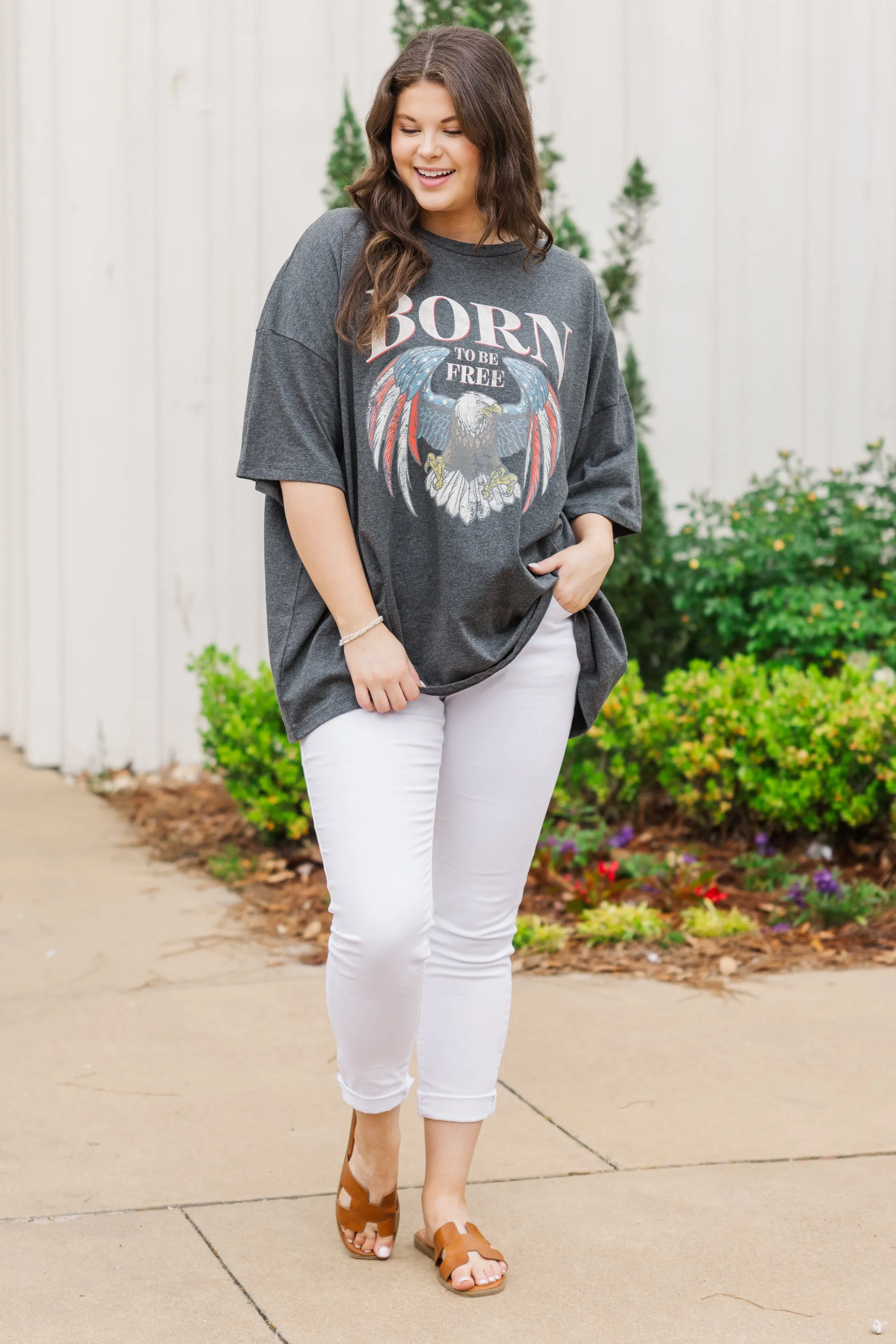 Born To Be Wild & Free Boyfriend Tee, Charcoal