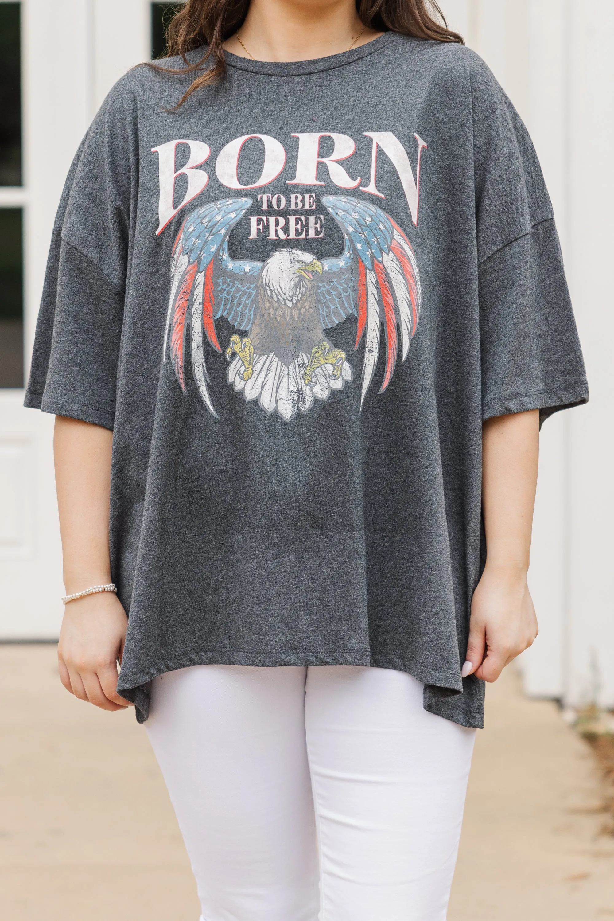 Born To Be Wild & Free Boyfriend Tee, Charcoal