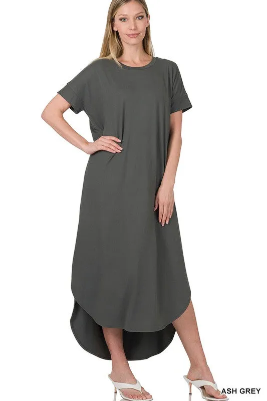 BRUSHED DTY SHORT SLEEVE MAXI DRESS