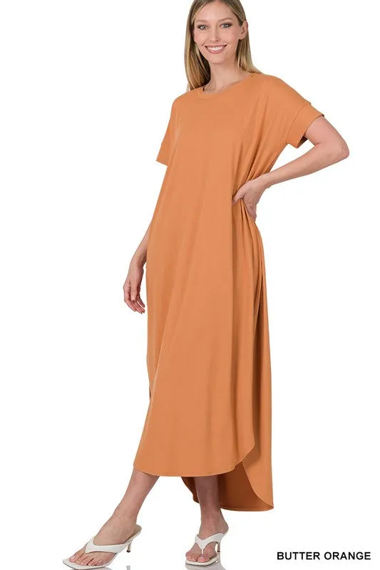 BRUSHED DTY SHORT SLEEVE MAXI DRESS