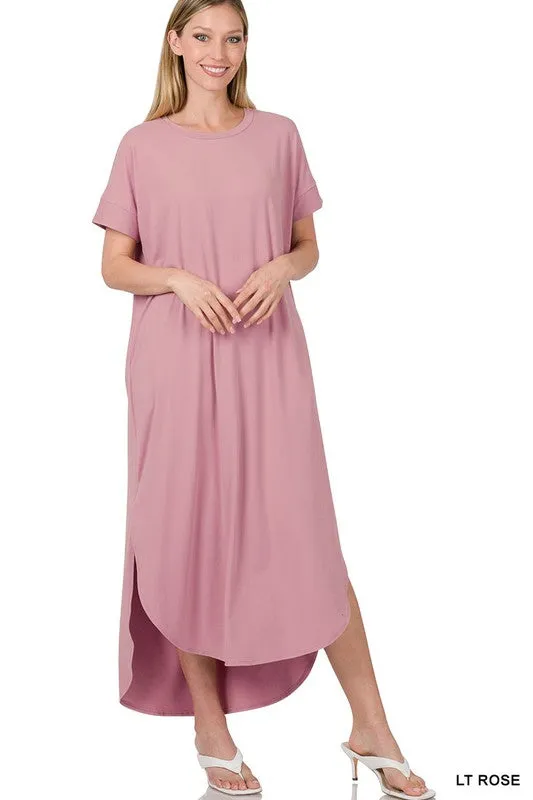 BRUSHED DTY SHORT SLEEVE MAXI DRESS