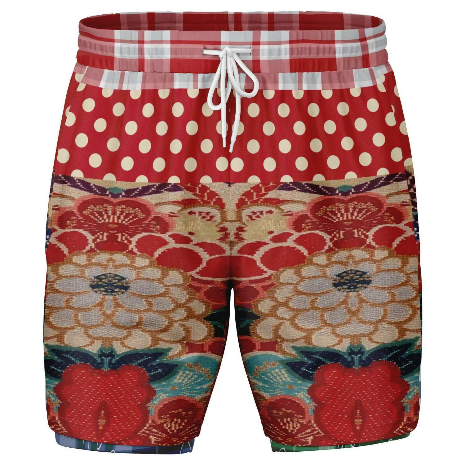 Busan Fleur Floral Plaid Patchwork Compression Activity Shorts