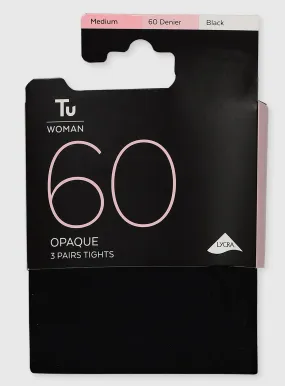 Buy Black 60 Denier Opaque Tights 3 Pack XL | Tights | Tu