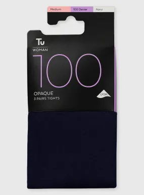 Buy Navy 100 Denier Opaque Tights 3 Pack S | Tights | Tu