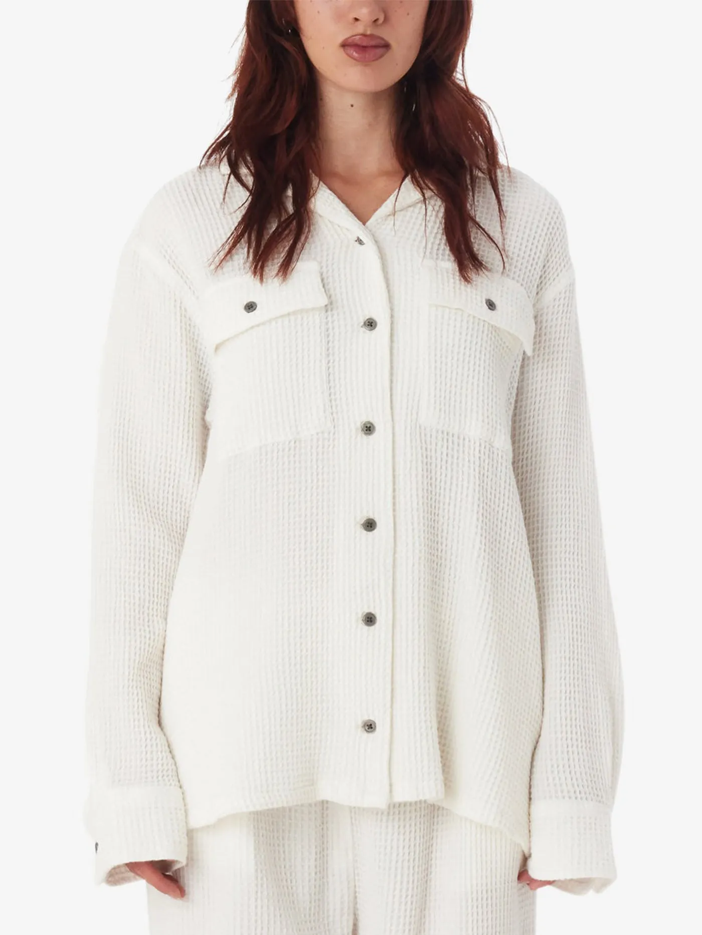 Camille Waffle Long Sleeve Buttondown Shirt