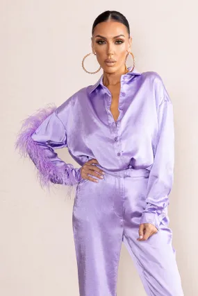 Catch My Eye | Lilac Feather Sleeve Satin Shirt