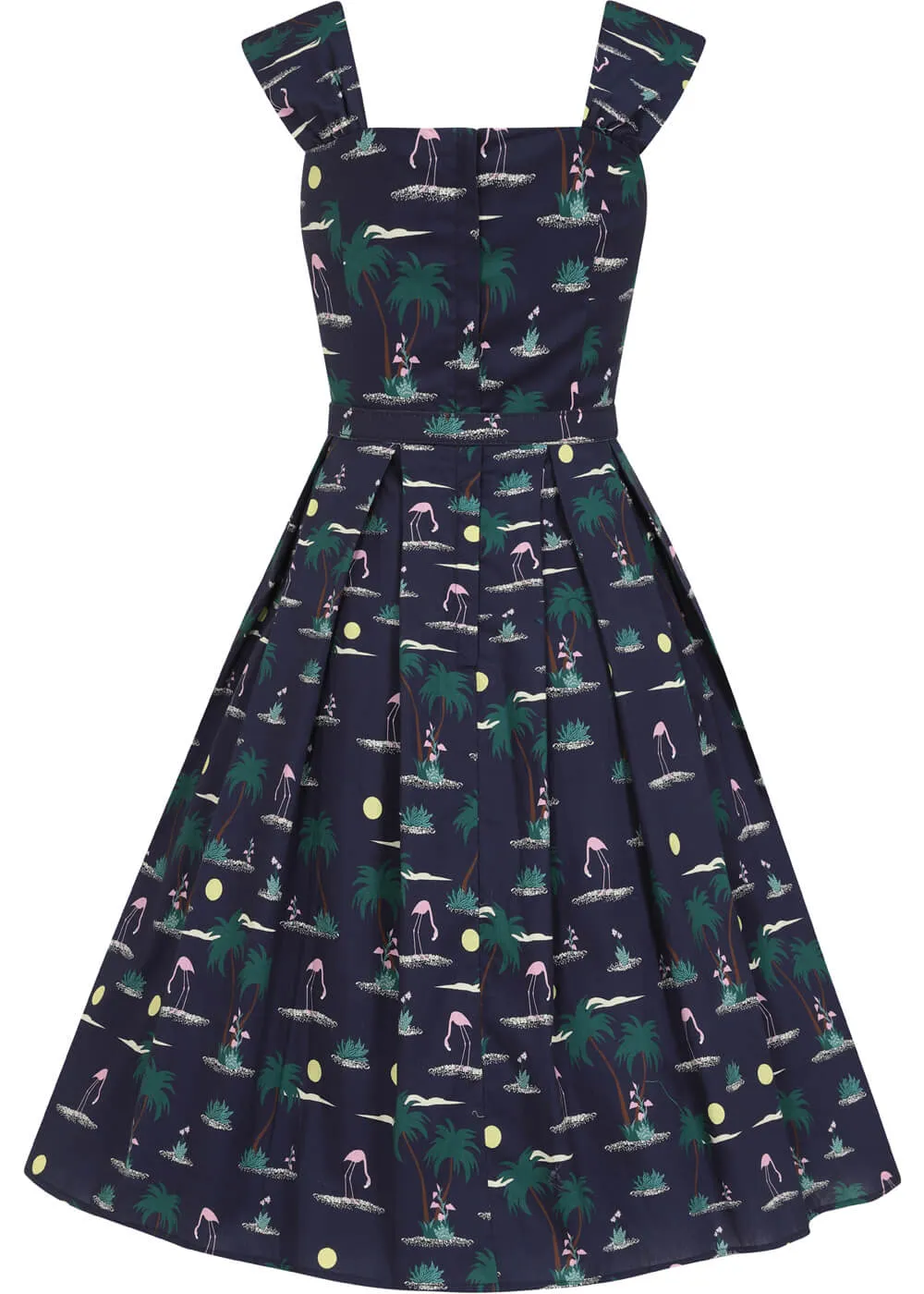 Collectif Jill Flamingo Palm 50's Swing Dress Navy