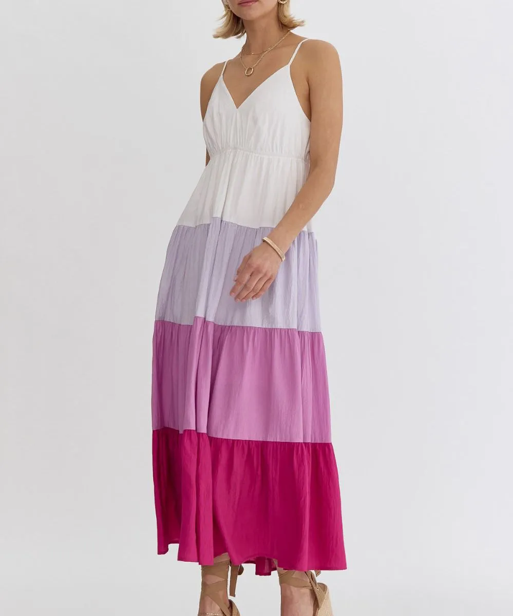 Color Block Maxi Dress - Magenta Combo