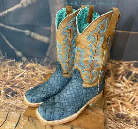 Corral Women’s Sand & Blue Alligator Square Toe Cowgirl Boots A4199