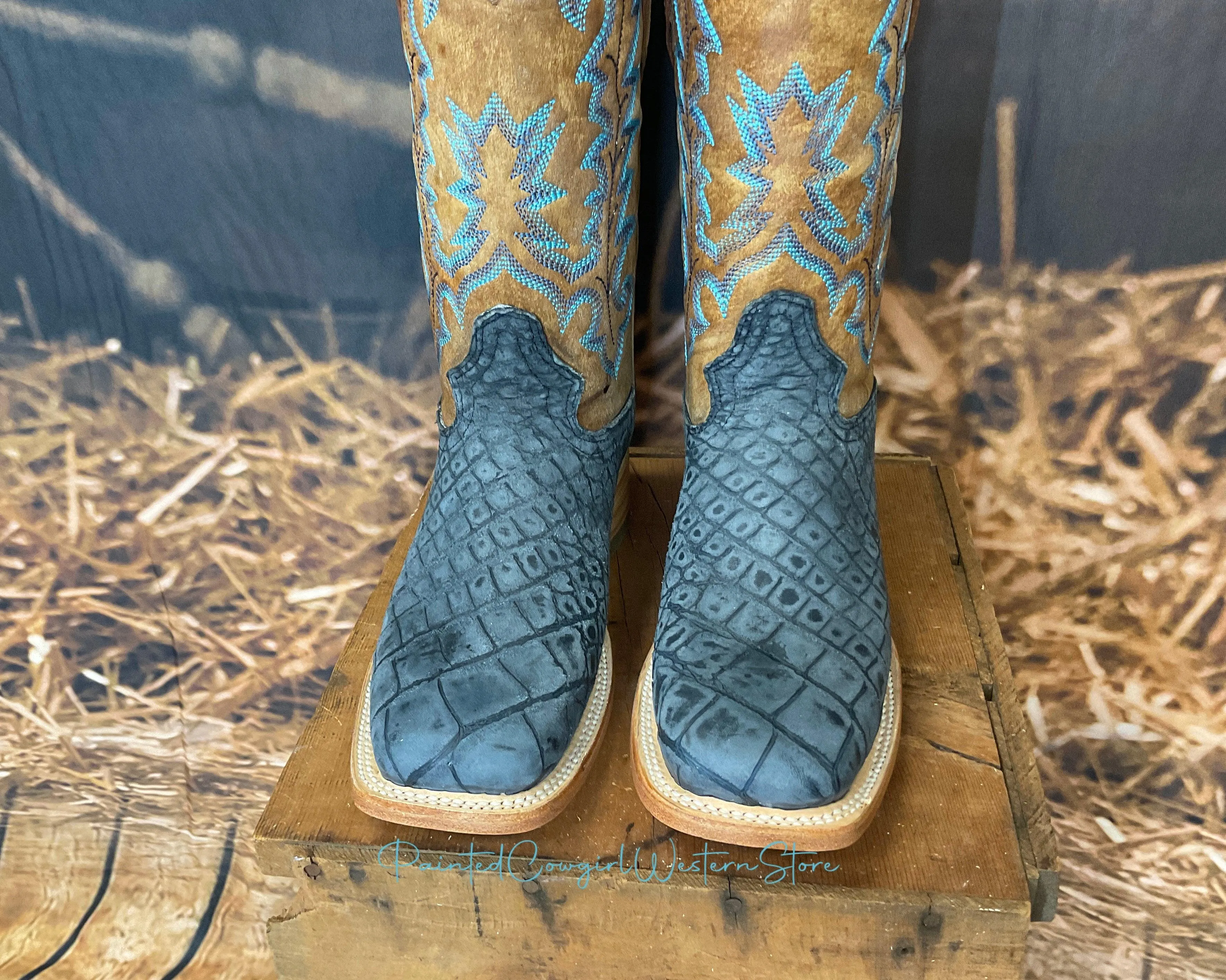 Corral Women’s Sand & Blue Alligator Square Toe Cowgirl Boots A4199