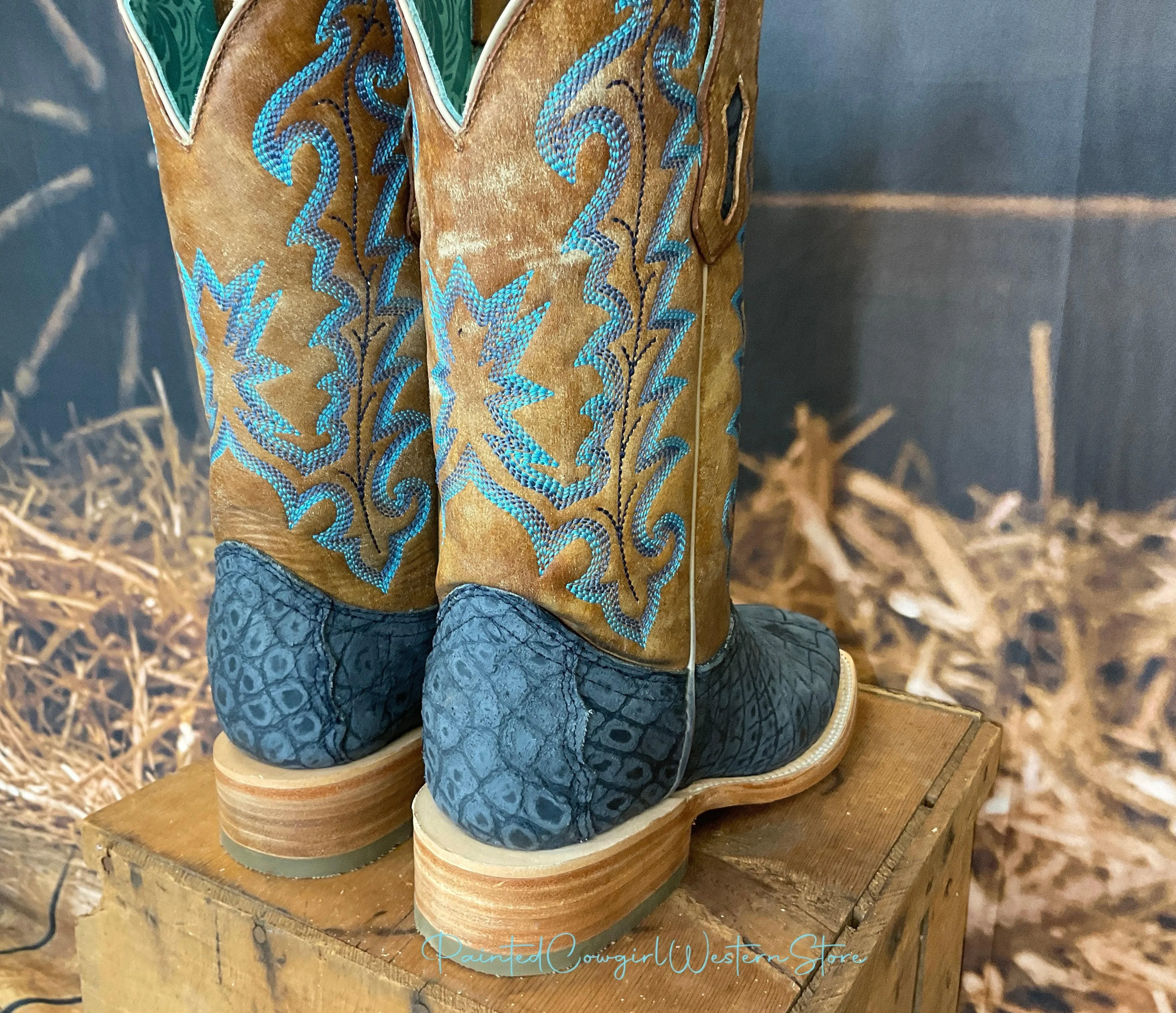 Corral Women’s Sand & Blue Alligator Square Toe Cowgirl Boots A4199