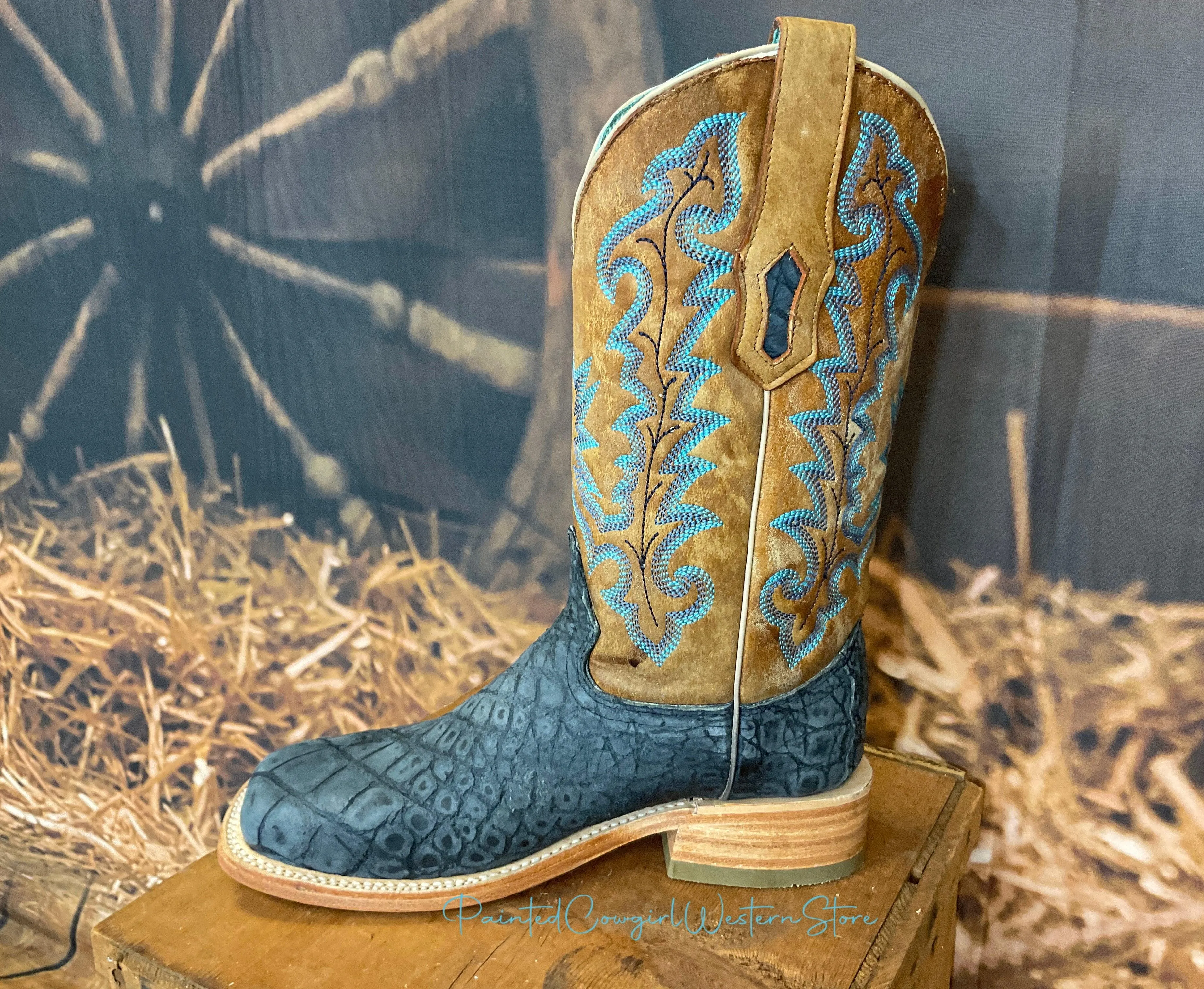 Corral Women’s Sand & Blue Alligator Square Toe Cowgirl Boots A4199