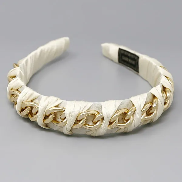 Curb Chain Accented Fabric Wrapped Headband