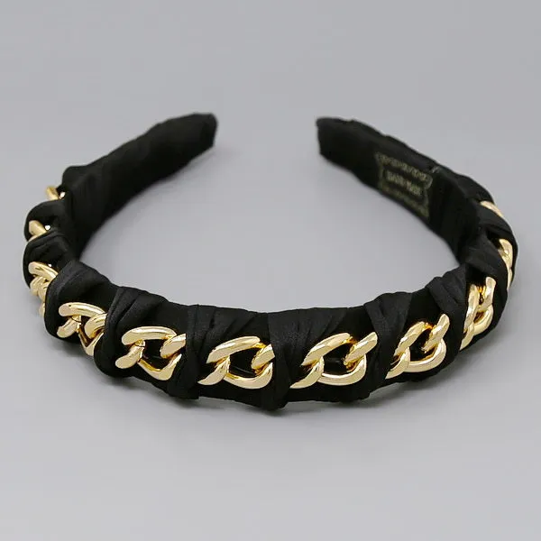 Curb Chain Accented Fabric Wrapped Headband