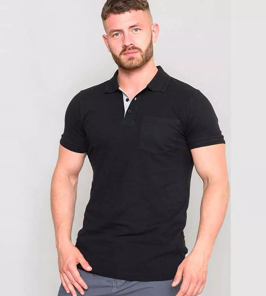 D555 Mens Fully Combed Black Pique Polo Shirt With Pocket (GRANT BLACK)