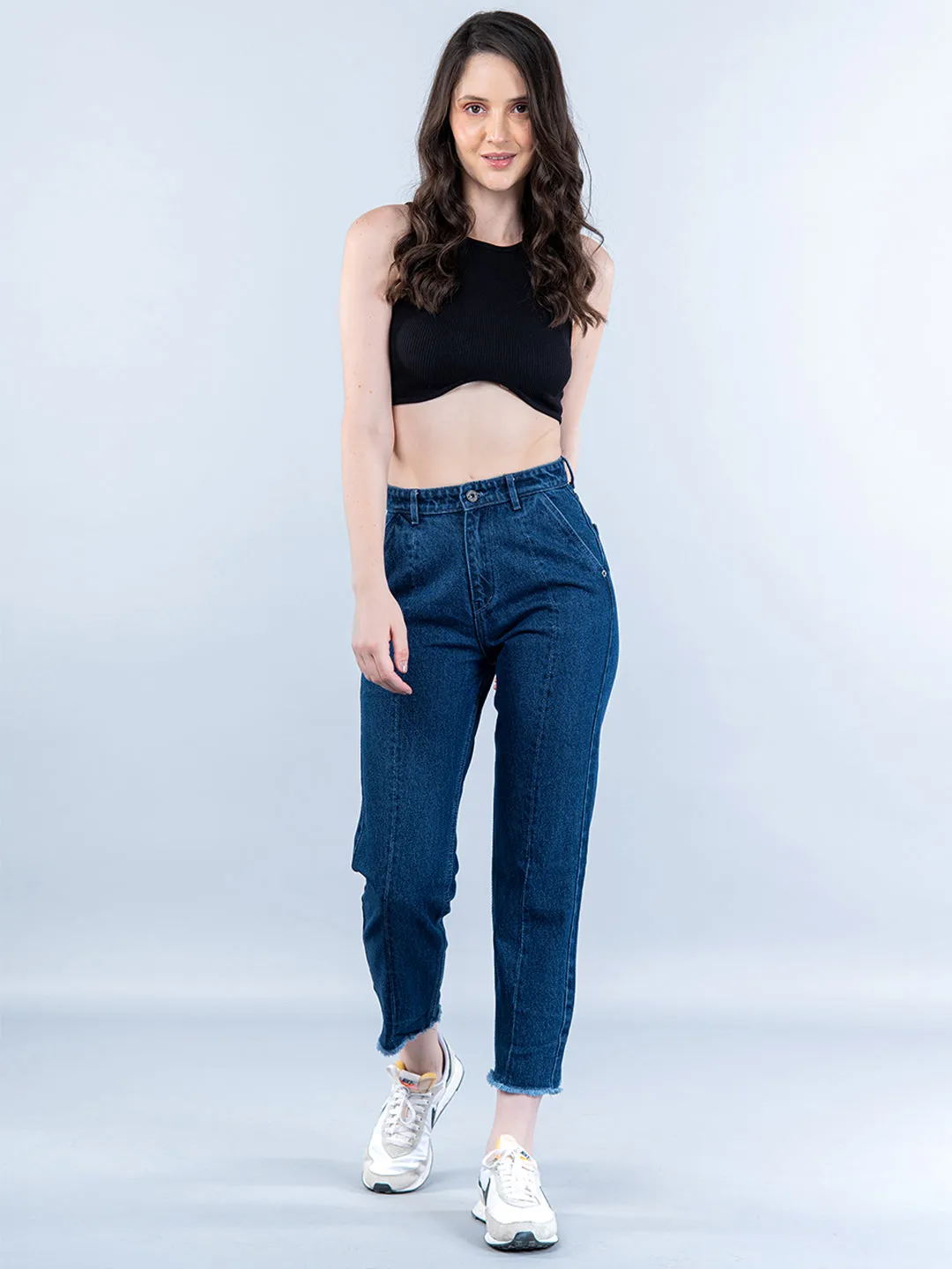 Dark Blue Baggy-fit Jeans For Women