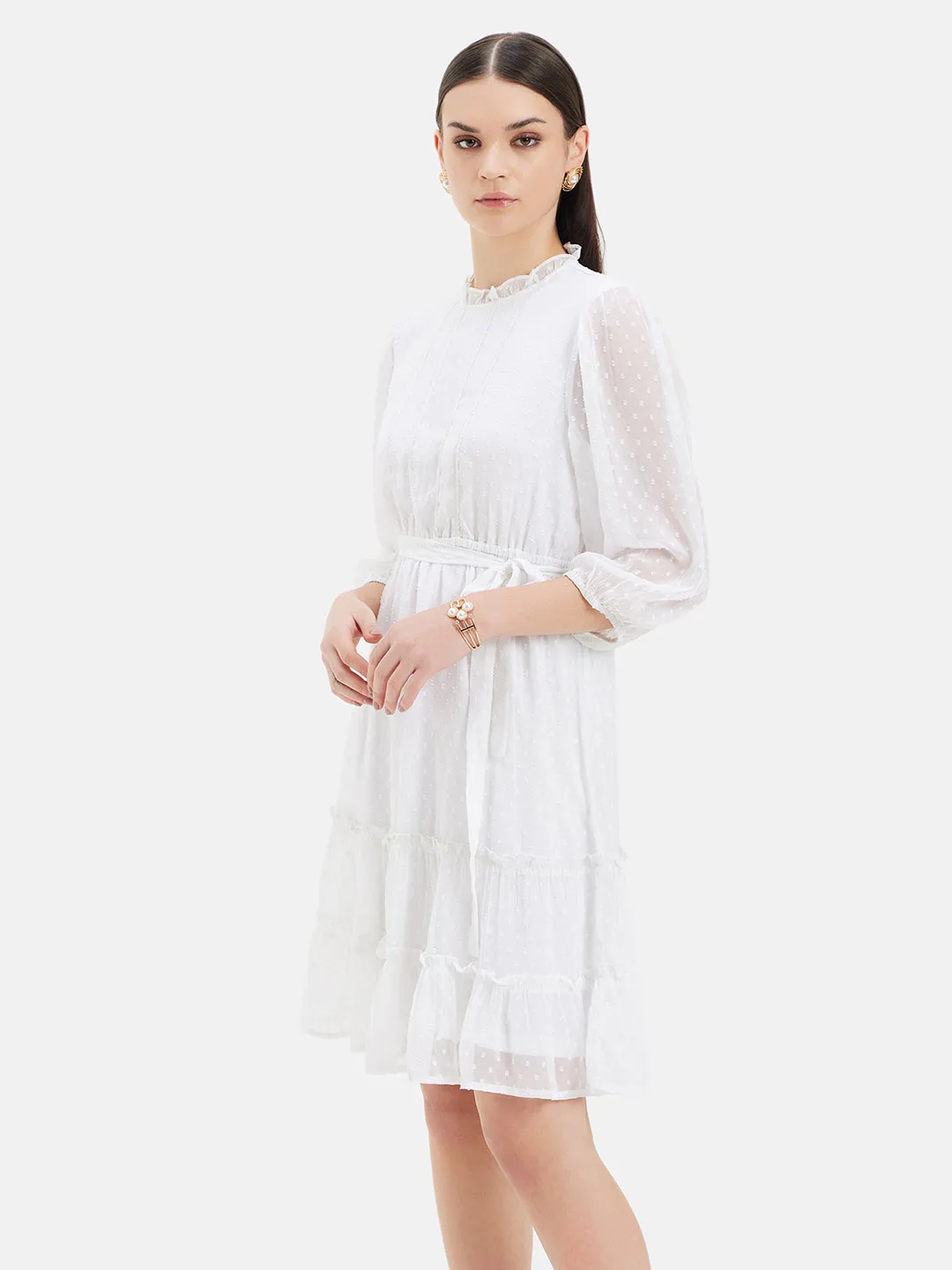 Dobby Tiered  Midi Dress