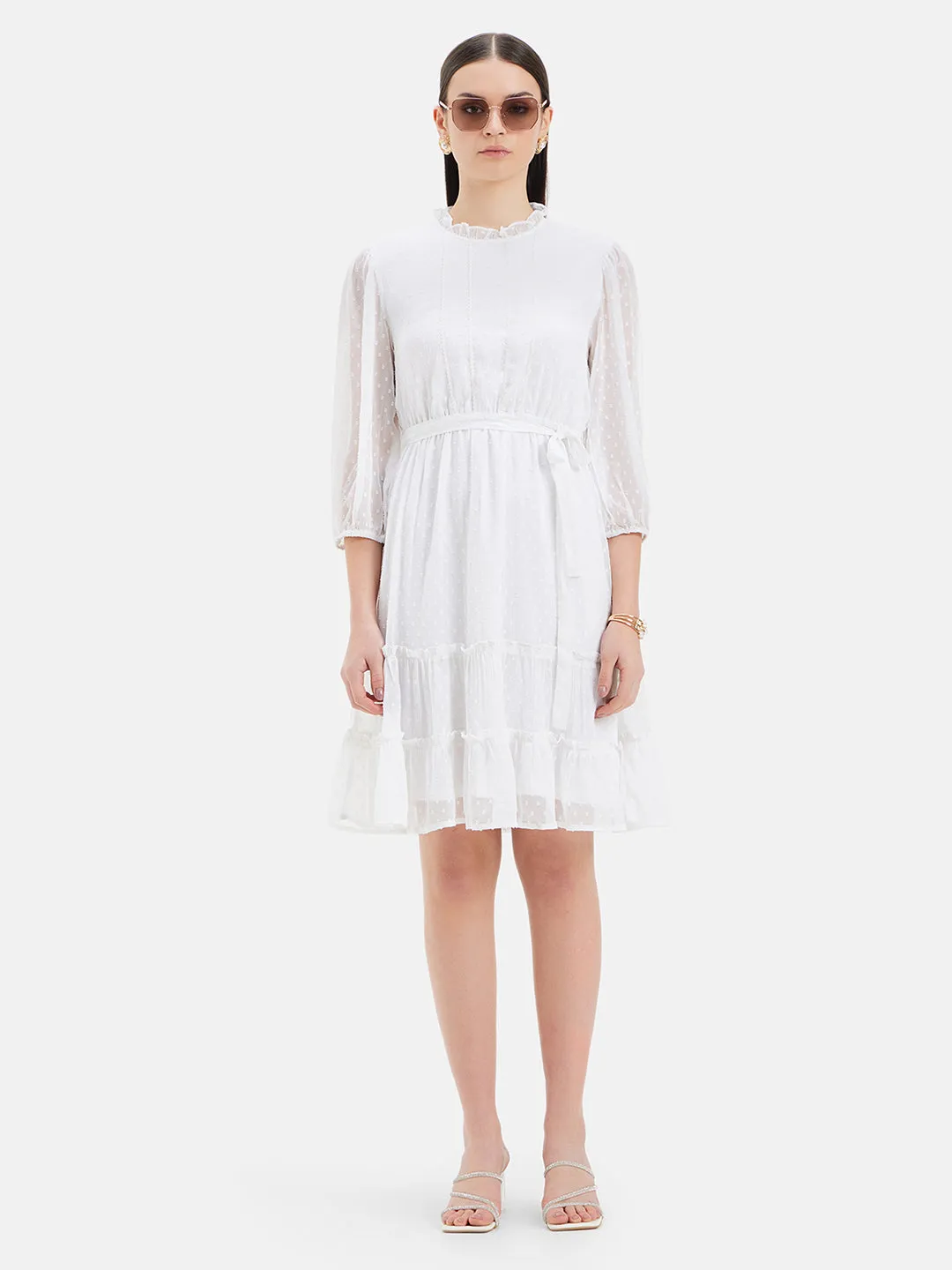 Dobby Tiered  Midi Dress