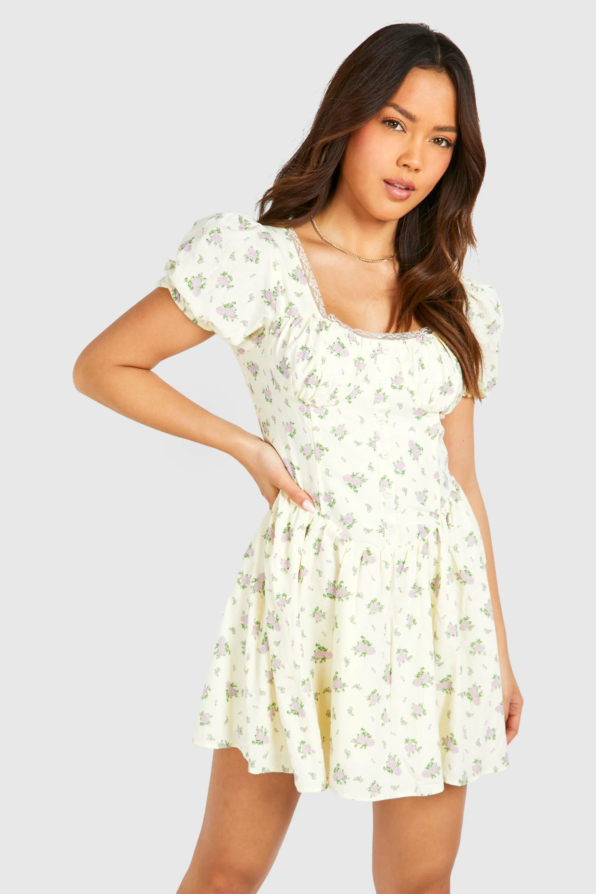 Dresses | Ditsy Floral Puff Sleeve Milkmaid Mini Dress | boohoo