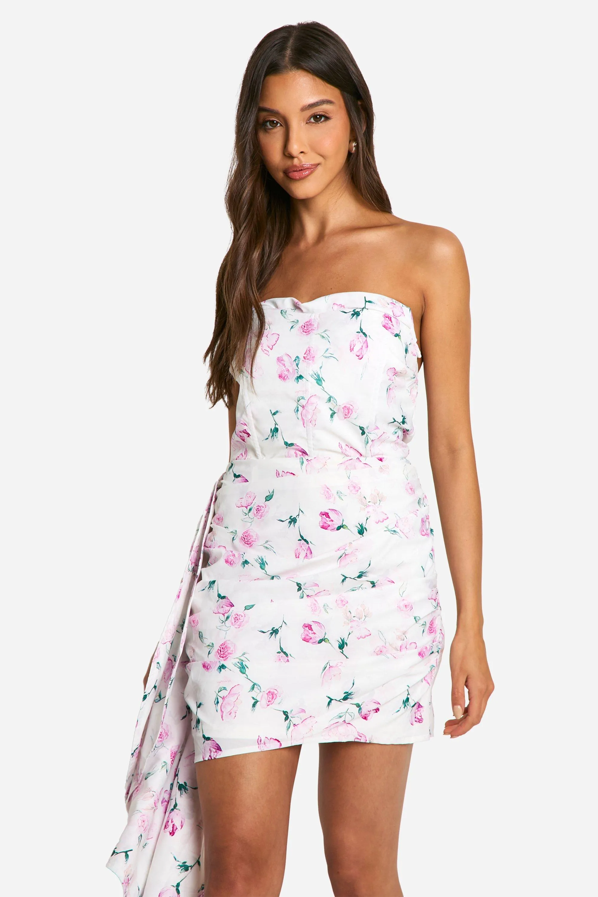 Dresses | Floral Satin Cowl Frill Mini Dress | boohoo