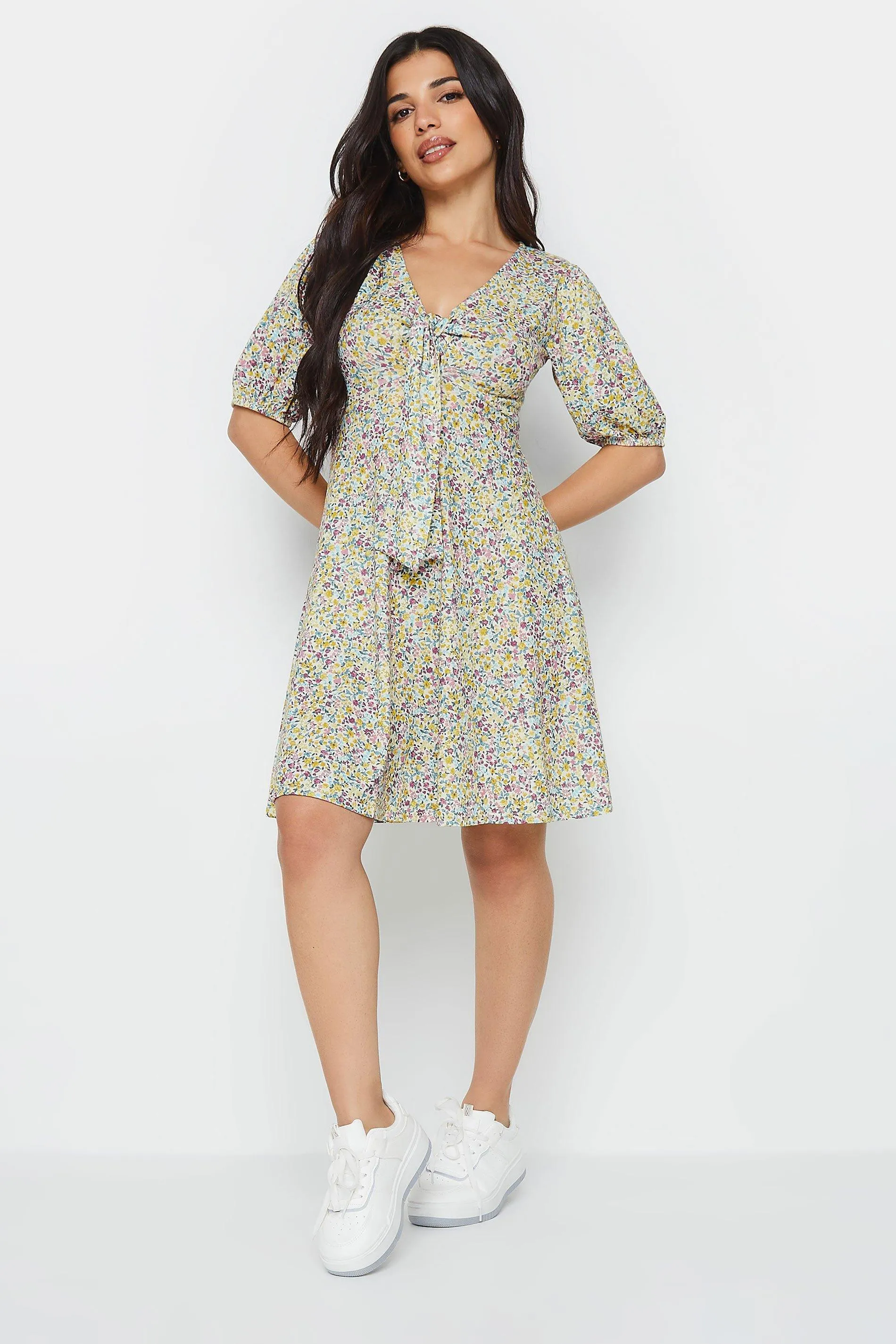 Dresses | Petite Floral Print Tie Front Mini Dress | PixieGirl