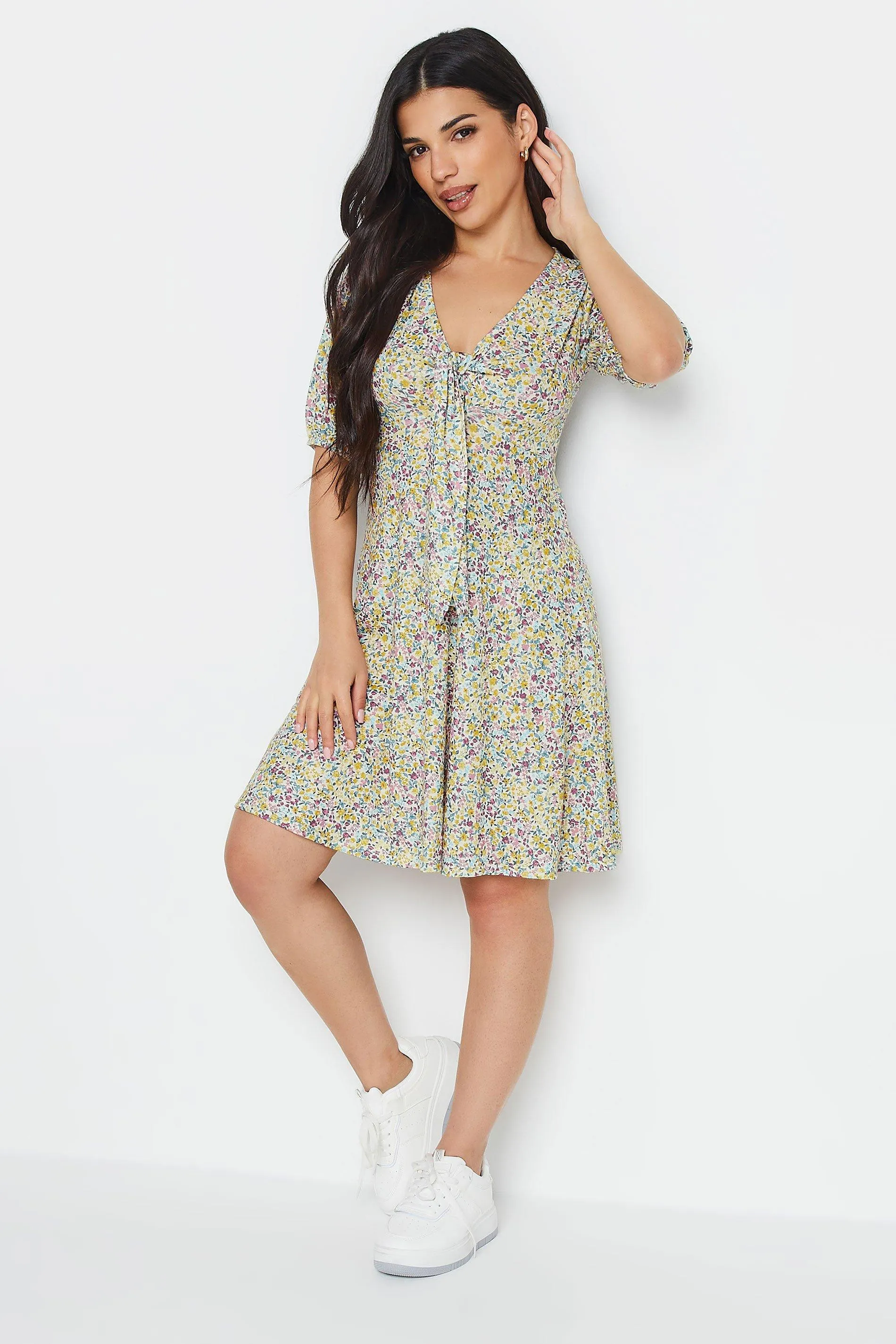 Dresses | Petite Floral Print Tie Front Mini Dress | PixieGirl