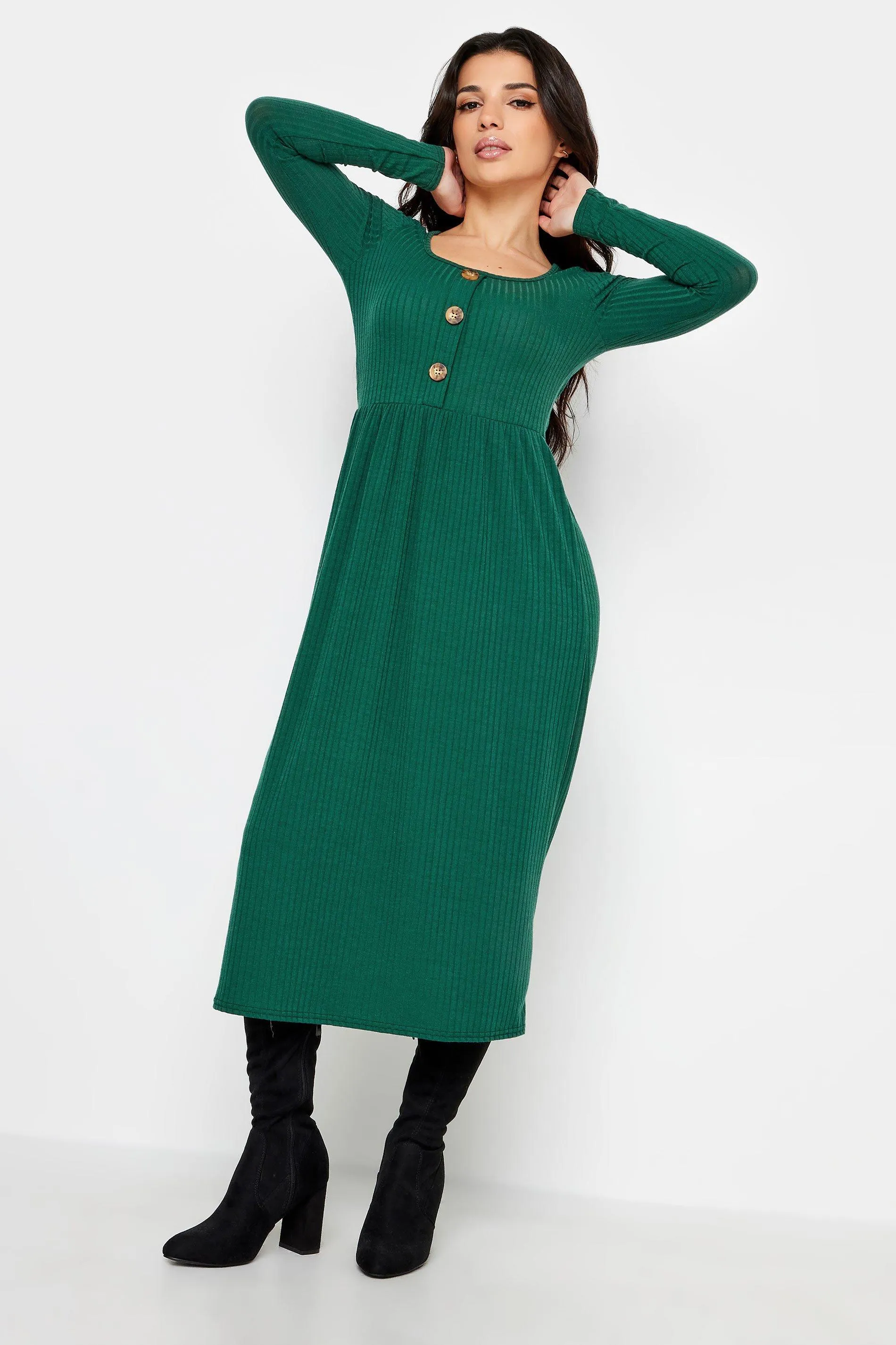 Dresses | Petite Ribbed Button Midaxi Dress | PixieGirl