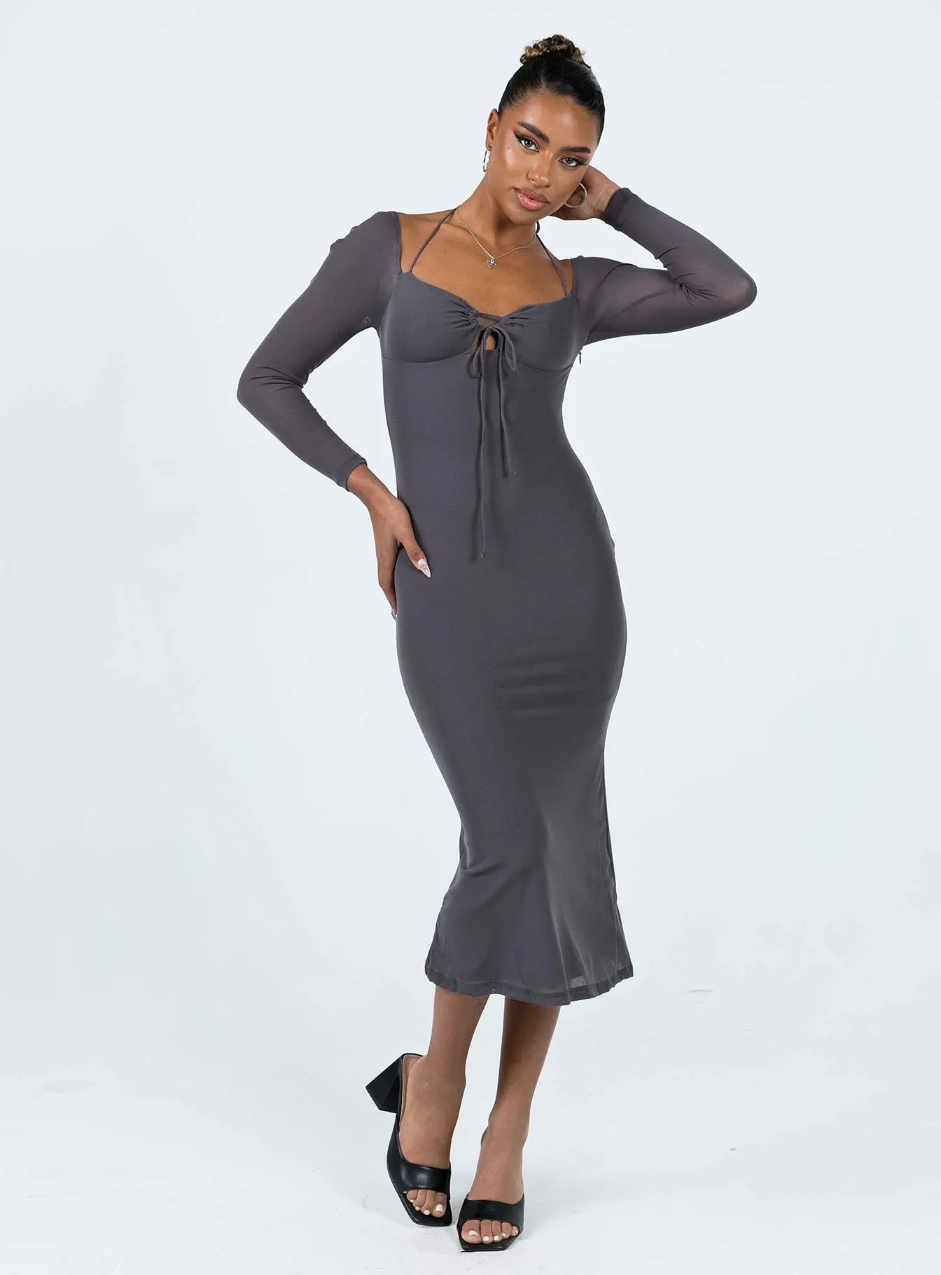 Fowlers Long Sleeve Midi Dress Slate