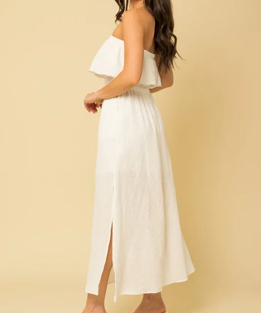 Frayed Ruffle Tube Maxi Dress - White