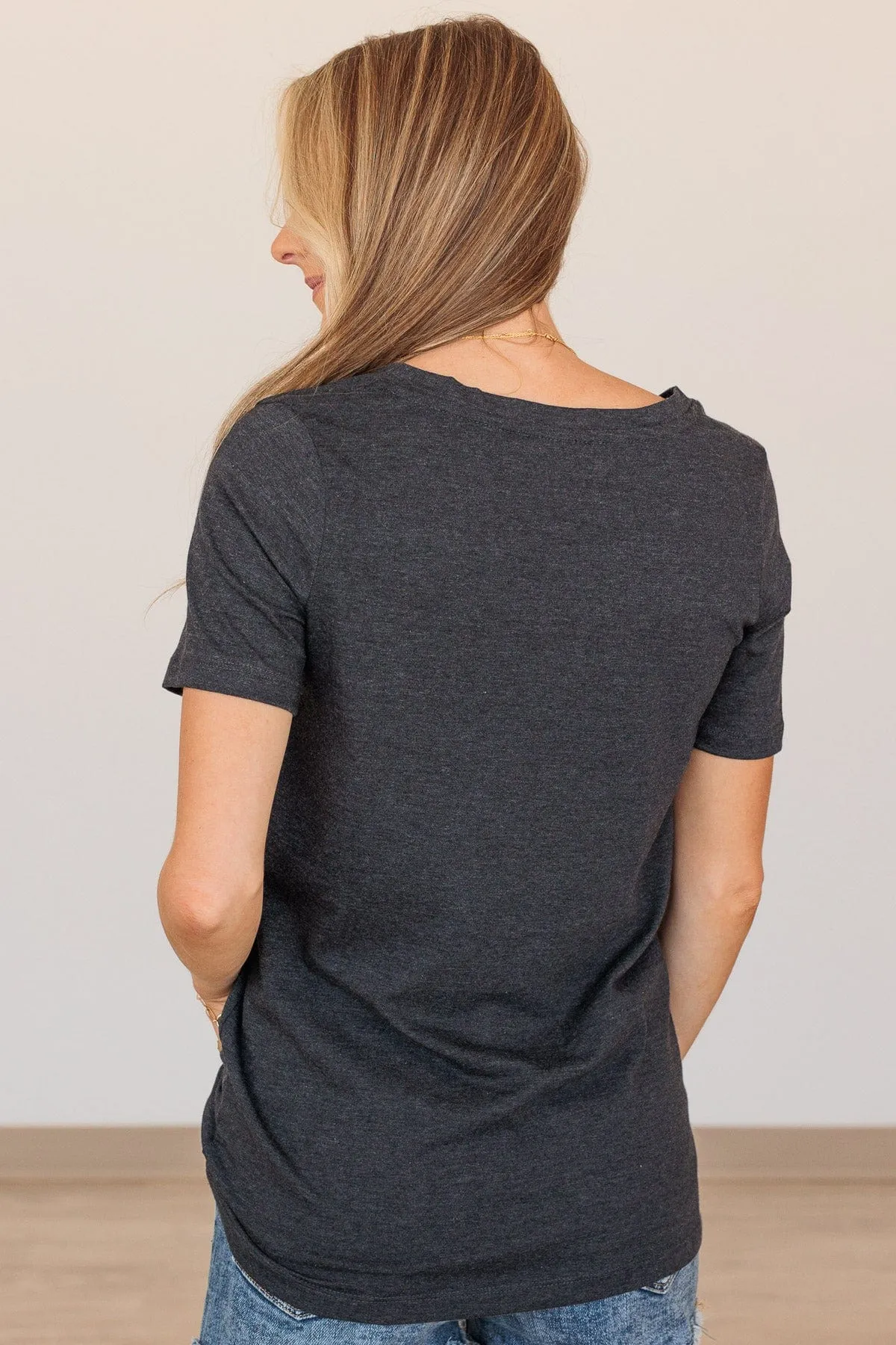 From The Moment We Met V-Neck Tee- Charcoal