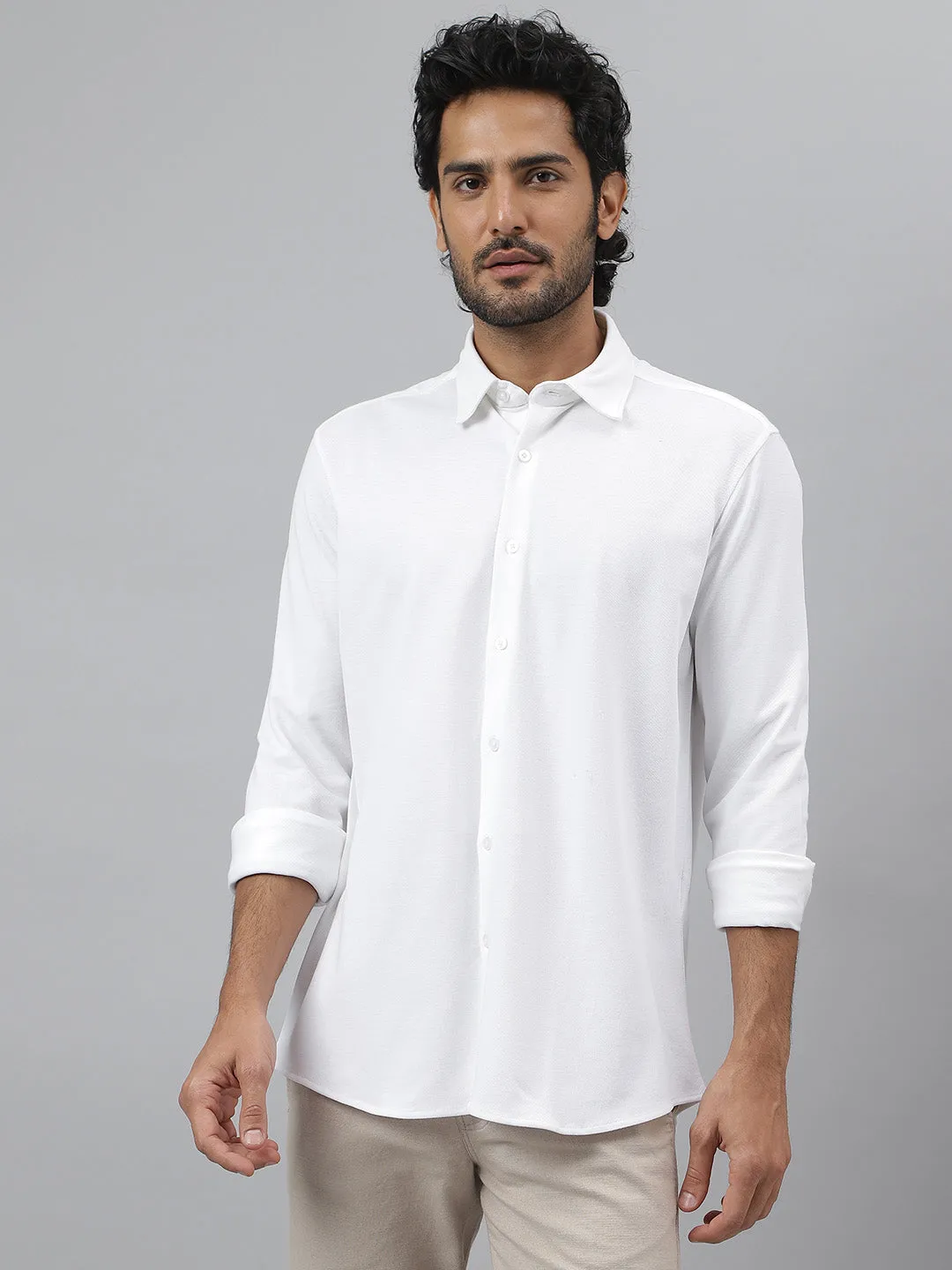 Full Sleeve Pique Knit White Shirt - Velocity