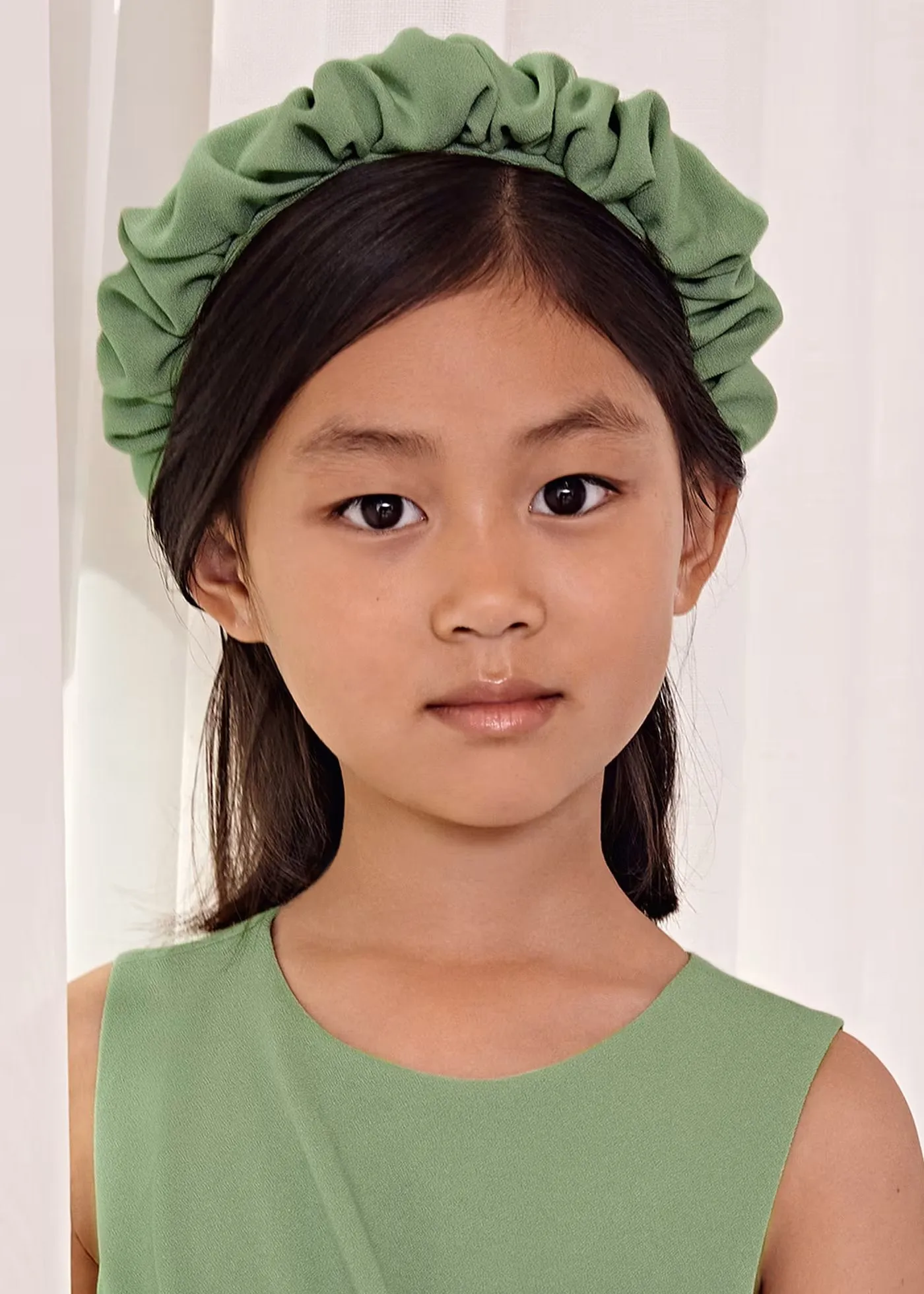 Girl Ruffled Crepe Headband - Green