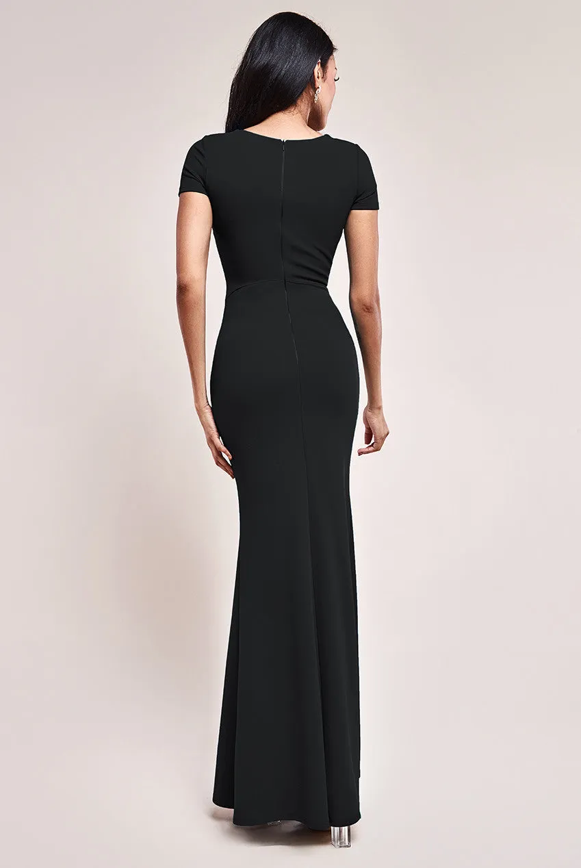 Goddiva Scuba Crepe Twist Cutout Maxi Dress