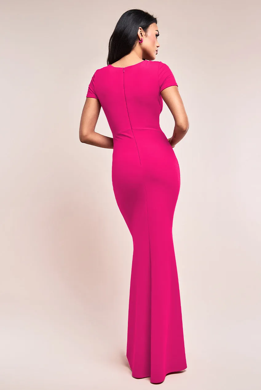 Goddiva Scuba Crepe Twist Cutout Maxi Dress