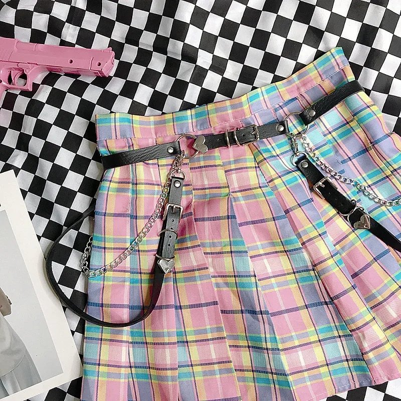 GRADUAL PINK CHECKER JK PLEATED SKIRT+BELT BY61024