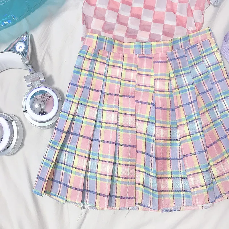 GRADUAL PINK CHECKER JK PLEATED SKIRT+BELT BY61024