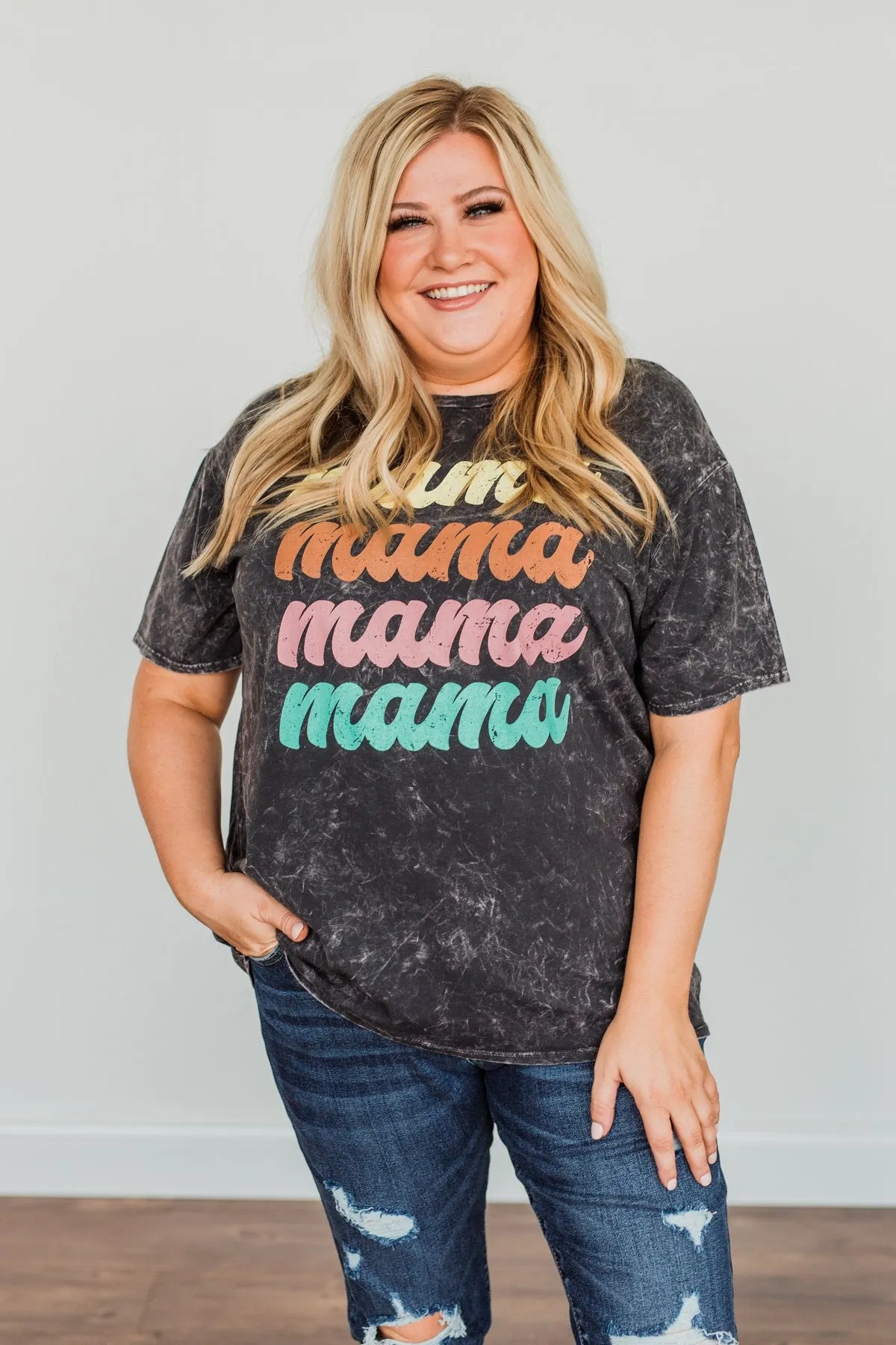 Grateful For You Mama Graphic Tee- Washed Charcoal